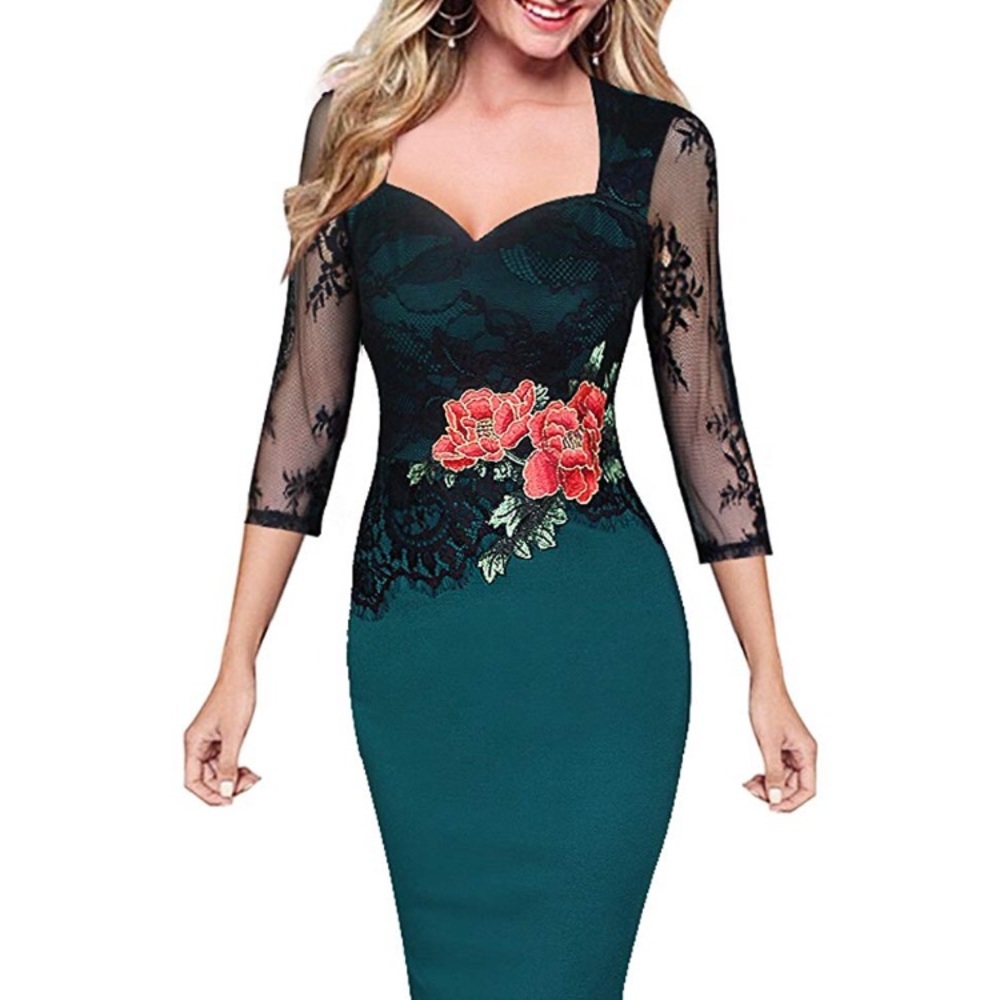 Embroidered floral lace cocktail dress